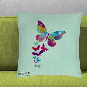 Perna Decorativa Fluturi Splash, 40x40 cm, Verde Menta, Husa Detasabila, Perna Inclusa, BEKZ®
