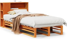 vidaXL Pat cu bibliotecă fără saltea maro ceruit 75x190 cm lemn masiv