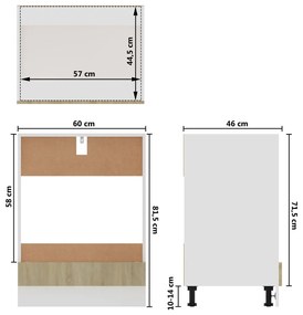 Dulap pentru cuptor, stejar Sonoma, 60 x 46 x 81,5 cm, PAL Stejar sonoma, Dulap pentru cuptor, 1