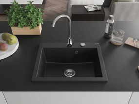 Mexen Elix chiuvetă de granit 1-cameră 600 x 500 mm, neagră, sifon crom - 6525601005-77
