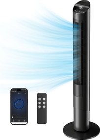 HOMCOM Ventilator de Coloană 116 cm, ventilator WiFi cu aplicație de control, dormitor, culoare neagră | Aosom Romania