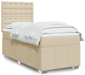 vidaXL Pat box spring cu saltea, crem, 100x200 cm, textil