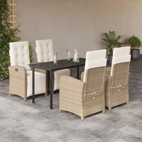 Set mobilier de gradina cu perne, 5 piese, bej, poliratan