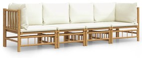 3155184 vidaXL Set mobilier de grădină, cu perne alb crem, 4 piese, bambus