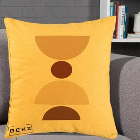 Perna Decorativa Geometric Boho Cerc si Boluri, 40x40 cm, Galben, Husa Detasabila, Perna Inclusa, BEKZ®