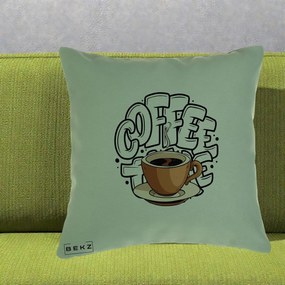 Perna Personalizata COFFEE cu Cana, 40x40 cm, Verde, Husa Detasabila, Perna Inclusa, BEKZ®