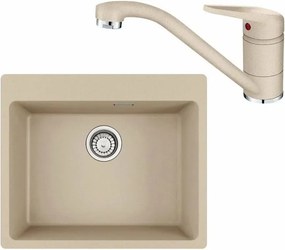 Set chiuveta bucatarie compozit Franke Maris Avena 59x50 cm cu 1 cuva finisaj bej mat si baterie Novara Plus