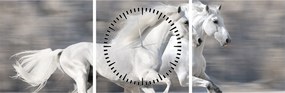 Tablou - Cai albi în timpul iernii (cu ceas) (90x30 cm)