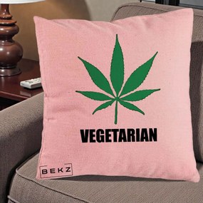 Perna Decorativa Vegetarian cu Frunza, 40x40 cm, Roz, Husa Detasabila, Perna Inclusa, BEKZ®