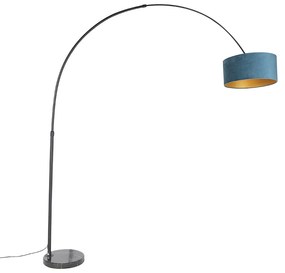 Lampă cu arc cu abajur din catifea neagră albastru cu auriu 50 cm - XXL