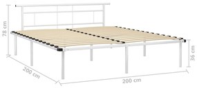 Cadru de pat, alb, 200 x 200 cm, metal Alb, 200 x 200 cm