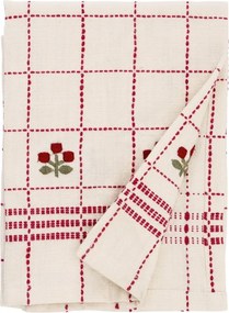 Prosop de bucătărie din bumbac brodat manual cu model în carouri și flori, 50×70 cm, „Bloom"