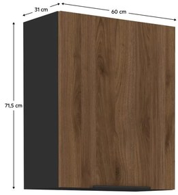 Dulap superior de bucătărie Monzesa 60 G 72 1F (nuc okapi + negru) . 1096950