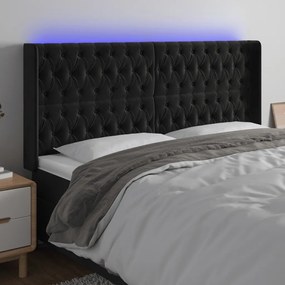 vidaXL Tăblie de pat cu LED, negru, 183x16x118/128 cm, catifea