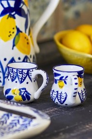 Set 2 cești espresso din ceramică pictate manual, design mediteranean, 6x6.5 cm, „Maxima"
