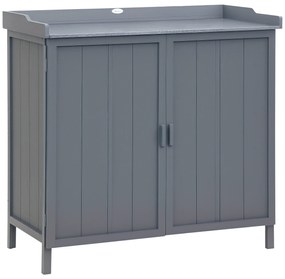 Outsunny Dulap pentru Exterior din Lemn de Brad cu Blat de Lucru din Metal Zincat si 2 Rafturi pentru Scule, 98x48x95.5 cm, Gri | Aosom Romania