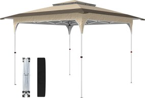 Outsunny Cort pliant 3,5x3,5 m Pop-up cu înălțime reglabilă pe 3 niveluri Acoperiș dublu Închidere centrală și husă UPF50+ Kaki | Aosom Romania