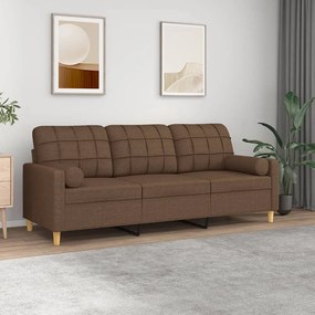 Canapea cu 3 locuri cu pernute, maro, 180 cm, textil
