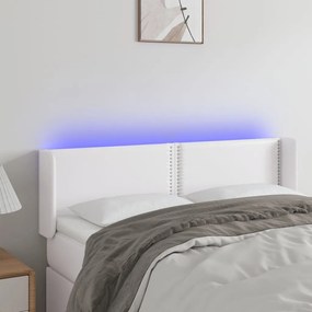 3123187 vidaXL Tăblie de pat cu LED, alb, 147x16x78/88 cm, piele ecologică