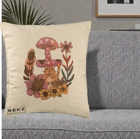 Perna Decorativa Ciuperca Pisica Boho, 40x40 cm, Bej, Husa Detasabila, Perna Inclusa, BEKZ®