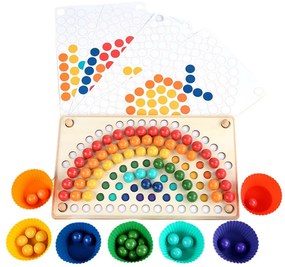 Puzzle mozaic cu bile curcubeu Montessori din lemn