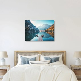Tablou pe sticlă - Bărci pe Lacul Braies (70x50 cm)