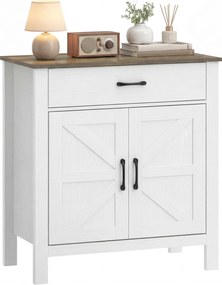 HOMCOM Bufet pentru living, mobilier de depozitare cu 2 uși tip hambar, sertar și poliță reglabilă, 77x39,3x81,5cm, alb și maro | Aosom Romania