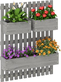 Outsunny Jardinieră murală tip grădină cu 3 bazine din lemn masiv detașabile, țesătură nețesută, 60 x 16 x 80 cm gri | Aosom Romania