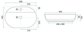Rea Aura lavoar 60.5x40.5 cm ovale de blat alb-auriu REA-U6900