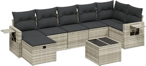 vidaXL Set mobilier de grădină cu perne, 8 piese gri deschis poliratan
