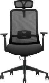 Scaun ergonomic, suport lombar integrat, brațe reglabile, tetieră opțională - Cu tetieră - Negru