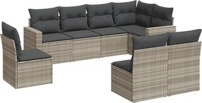 vidaXL Set mobilier de grădină cu perne, 8 piese gri deschis poliratan