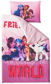 Set lenjerie de pat roz MY LITTLE PONY FRIENDSHIP + cearceaf din Jersey 90x200cm