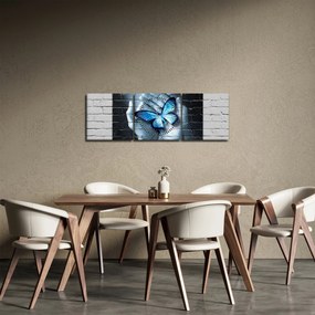 Tablou cu flutere albastru pe perete (cu ceas) (90x30 cm)