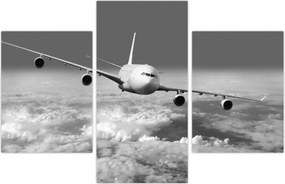Tablou - Avion în nori, alb și negru (90x60 cm)