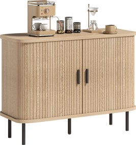HOMCOM Bufet pentru living, corp de depozitare cu 2 uși culisante tambur cu lamele și 4 compartimente, stejar | Aosom Romania