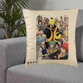 Perna Personalizata Assassination Classroom Grup Complet Anime, 40x40 cm, Bej, Husa Detasabila, Perna Inclusa, BEKZ®