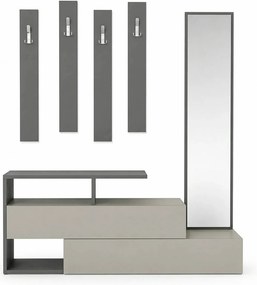 Set hol RAMDA, crem inchis/gri, PAL melaminat, format din cuier, oglin