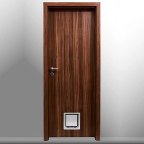 Usa de interior echipata cu usita batanta pentru pisici catei Nuc, Folie Decor