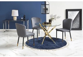 Masă de dining ESTEN, blat din sticlă transparentă/cadru auriu