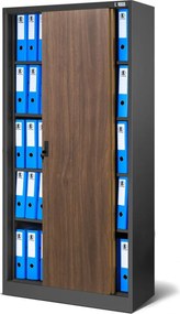 Dulap metalic Kuba cu uși glisante, antracit-nuc (90x185 cm)