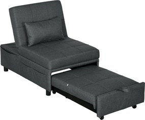 HOMCOM Fotoliu convertibil 1 loc fotoliu-pat cu spătar reglabil, șezut căptușit și pernă, gri | Aosom Romania