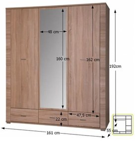 Dulap cu oglinda tip 2, stejar sonoma, GRAND