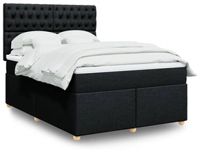 vidaXL Pat box spring cu saltea, negru, 140x190 cm, textil