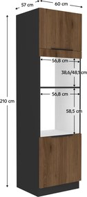 Dulap înalt pentru cuptor şi cuptor cu microunde, nuc okapi/negru, MENZO 60 DPM-210 2F