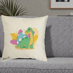 Perna Personalizata Dinozaur cu Ou Pastelat, 40x40 cm, Ecru, Husa Detasabila, Perna Inclusa, BEKZ®