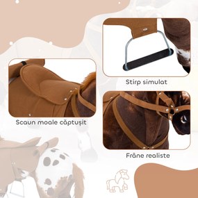 HOMCOM Cal Balansoar pentru Copii de 2+ Ani cu Sunet Realistic de Nechezat, Șa și Etriere, Jucărie din Pluș și Metal, 85x28x60 cm, Maro | Aosom Romania