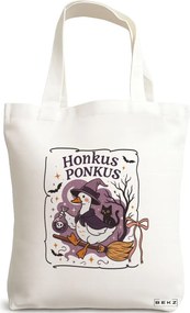Sacosa de Panza pentru Cumparaturi, Geanta Tote, model Silly Goose 3, 38 x 34.5 cm, Alba, BEKZ®