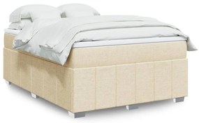 vidaXL Pat box spring cu saltea, crem, 160x200 cm, material textil