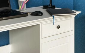 Birou lemn masiv alb Linea, 130 × 53 × 77 cm